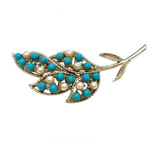 Vintage Turquoise Pearl Floral Brooch